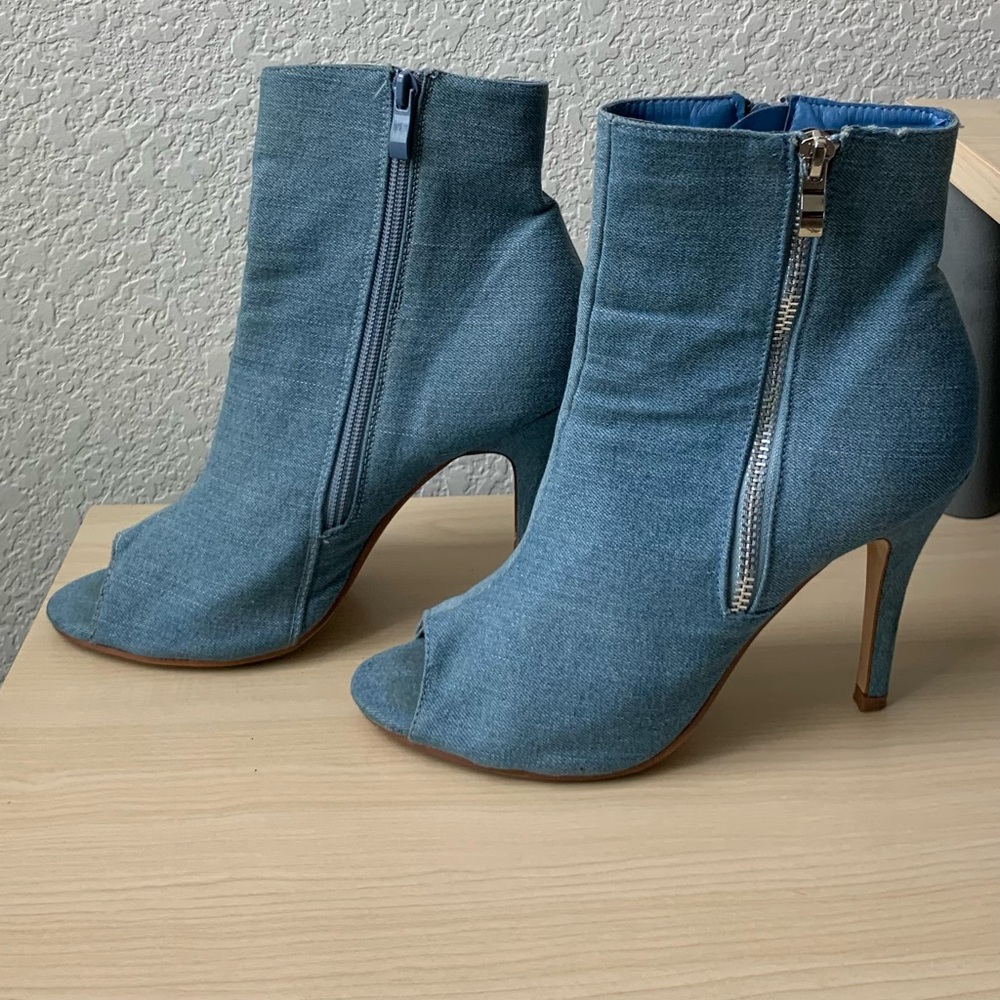 Blue Denim Peep Toe Ankle Boots